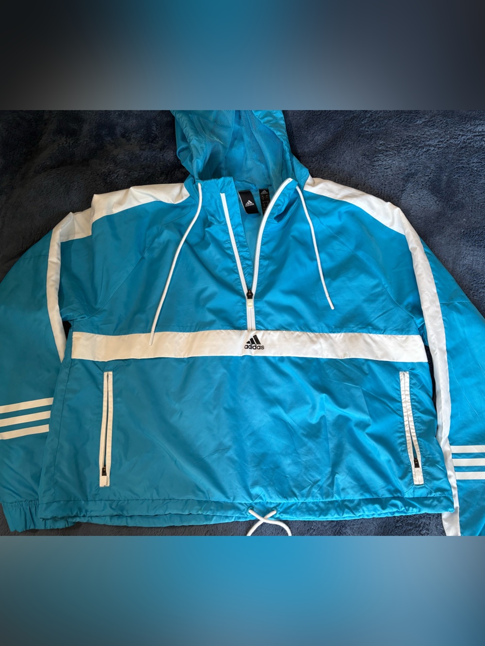 adidas Teal and White Men's Hooded Windbreaker Jacket